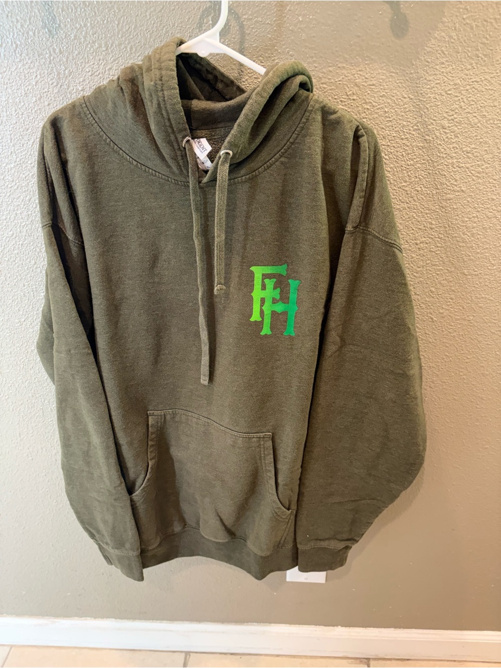 Olive Green Men's Pullover Hoodie with Green Logo